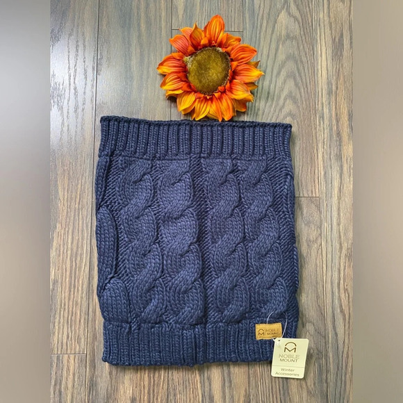 🦋B2G1🦋NOBLE MOUNT Mens Navy Cable Knit Toaster Snood Scarf NWT - Picture 1 of 8